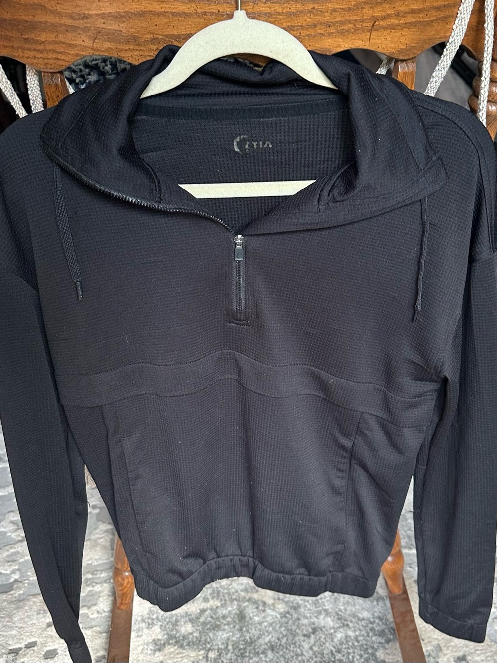 ZYIA Black Half-Zip Hooded Pullover